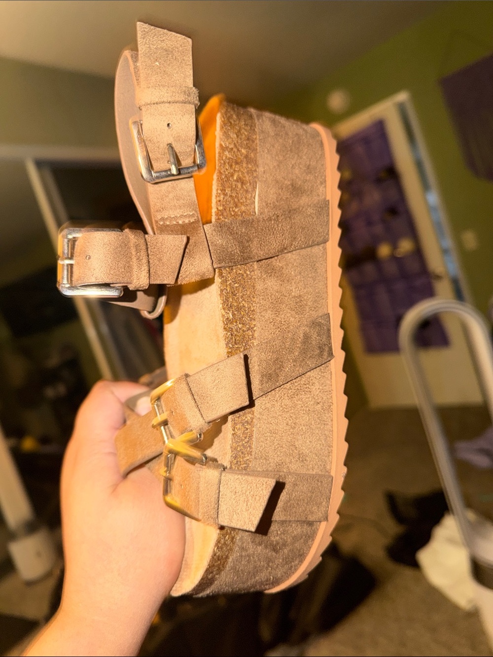 Seven7 Suede Triple-Buckle Platform Sandal - Brown